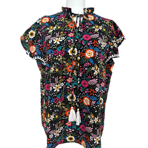 Hello Beautiful Addison Blouse Black Floral NWT